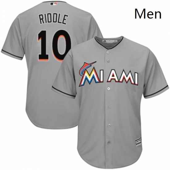 Mens Majestic Miami Marlins 10 JT Riddle Replica Grey Road Cool Base MLB Jersey